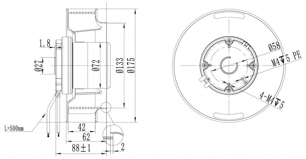175-072NS-07 Backward Curved Centrifugal Fans drawing