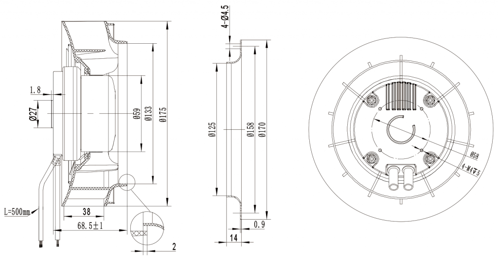 175-072NU-16 Backward Curved Centrifugal Fans drawing 