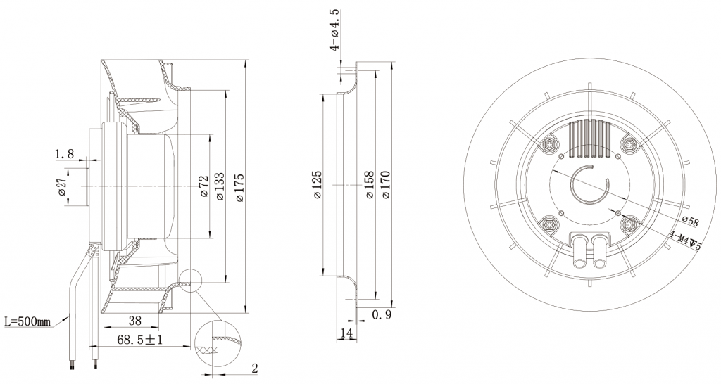 175-072NU-17 Backward Curved Centrifugal Fans drawing
