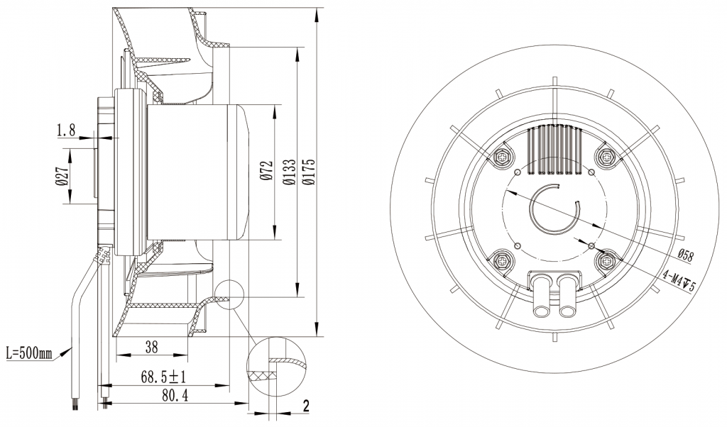 175-072NU-18 Backward Curved Centrifugal Fans drawing 