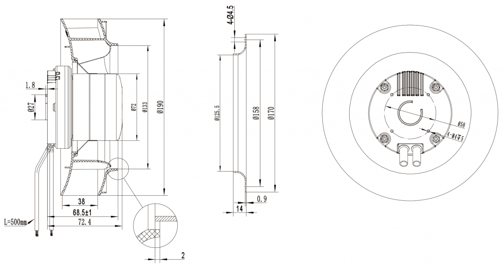 190-072NS-13 Backward Curved Centrifugal Fans drawing 