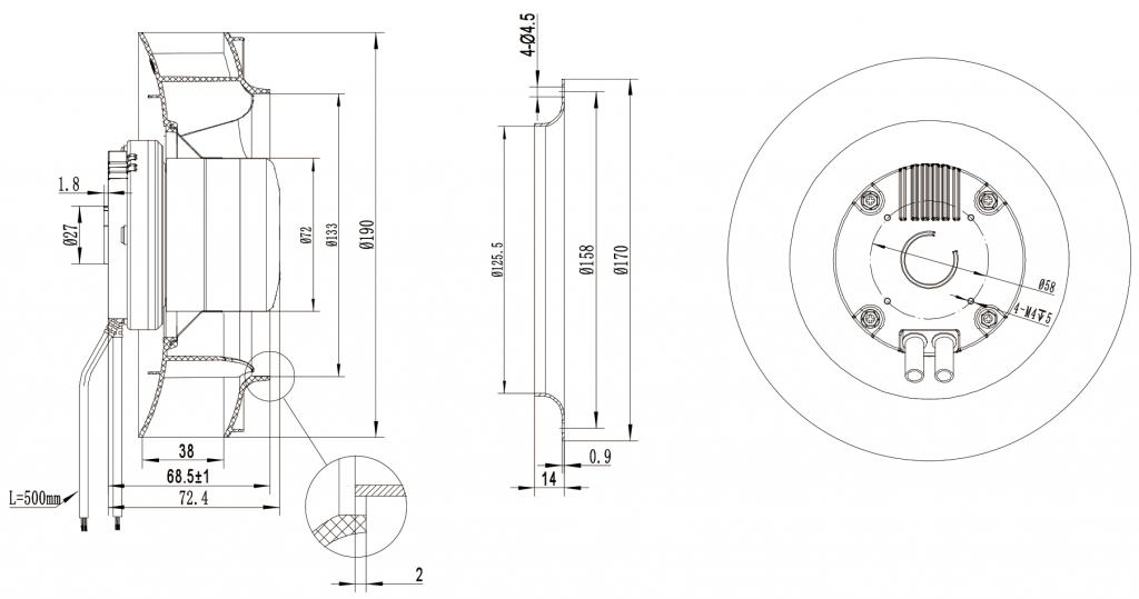 190-072NU-18 Backward Curved Centrifugal Fans drawing