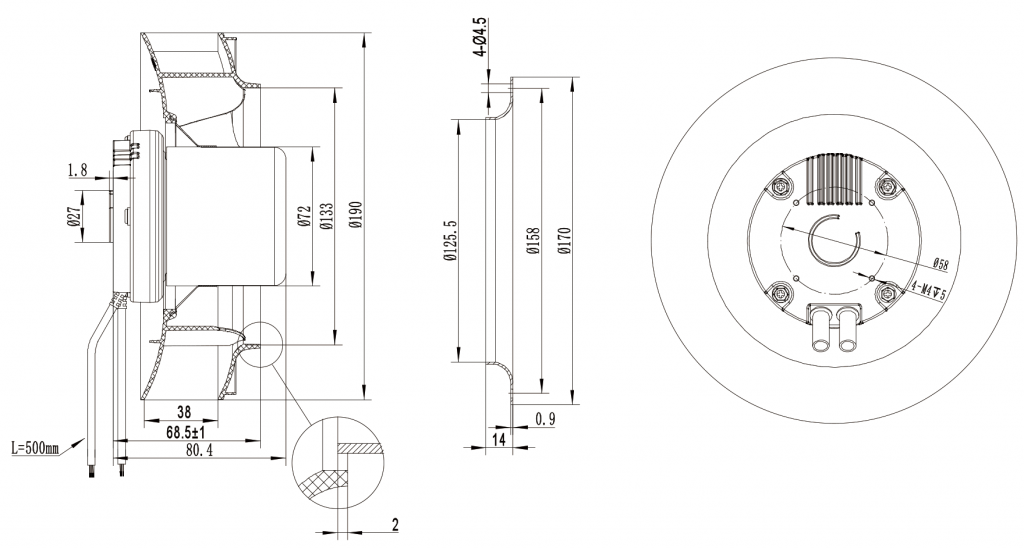 190-072NU-19 Backward Curved Centrifugal Fans drawing