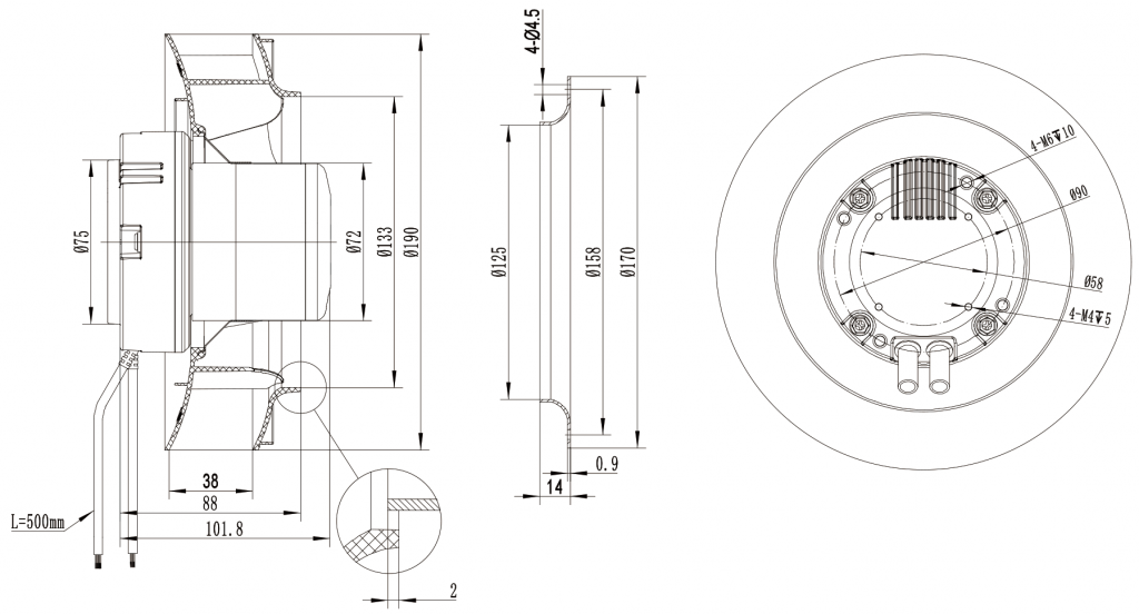 190-072NU-20 Backward Curved Centrifugal Fans drawing
