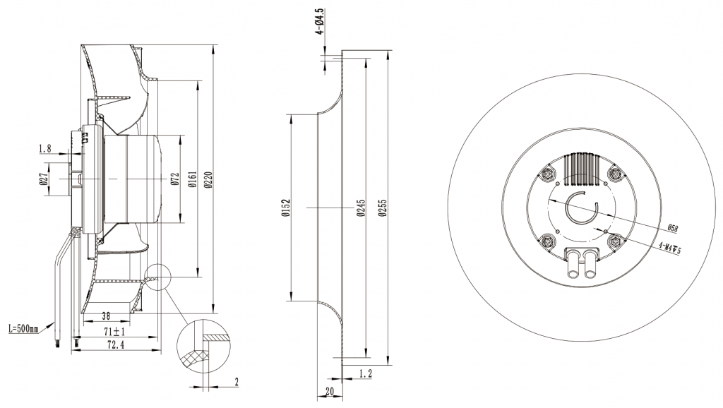 220-072NU-13 Backward Curved Centrifugal Fans drawing 