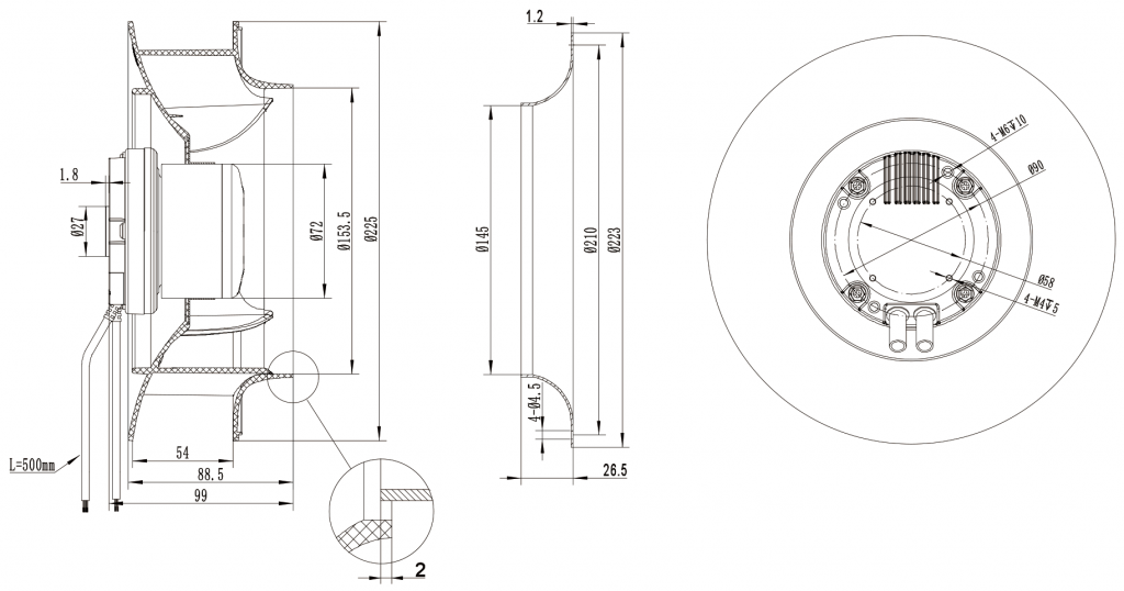 225-072NU-15 Backward Curved Centrifugal Fans drawing