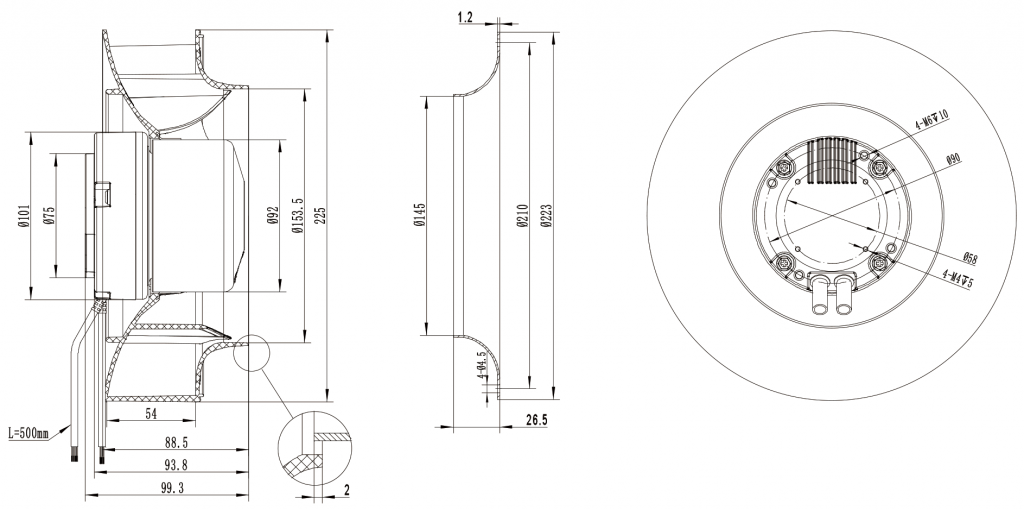 225-092NU-17 Backward Curved Centrifugal Fans drawing