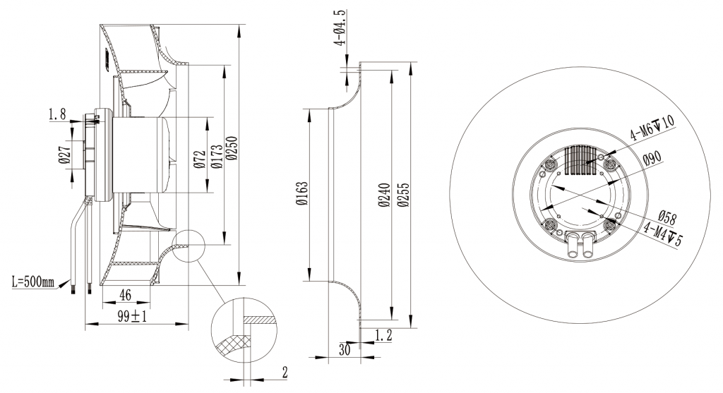 250-072NS-18 Backward Curved Centrifugal Fans drawing