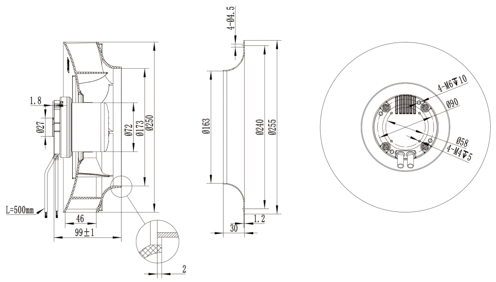 250-072NU-32 Backward Curved Centrifugal Fans drawing