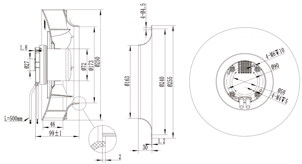 250-072NU-33 Backward Curved Centrifugal Fans drawing