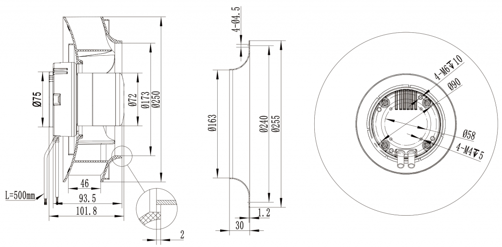 250-072NU-34 Backward Curved Centrifugal Fans drawing