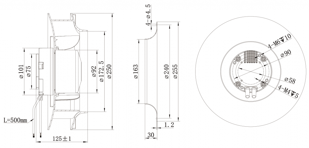 250-092NS-19 Backward Curved Centrifugal Fans drawing