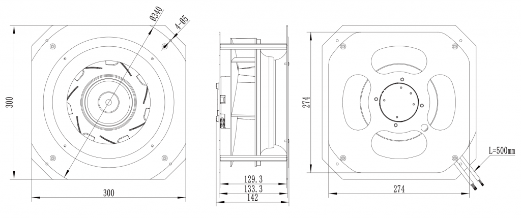250-092PS-05 Backward Curved Centrifugal Fans drawing