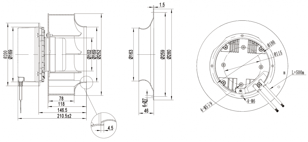 250-102NS-20 Backward Curved Centrifugal Fans drawing 
