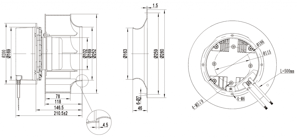 250-102NT-21 Backward Curved Centrifugal Fans drawing 