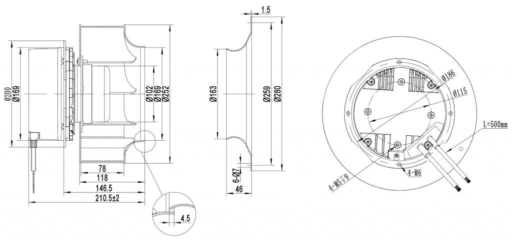 250-102NU-36 Backward Curved Centrifugal Fans drawing 