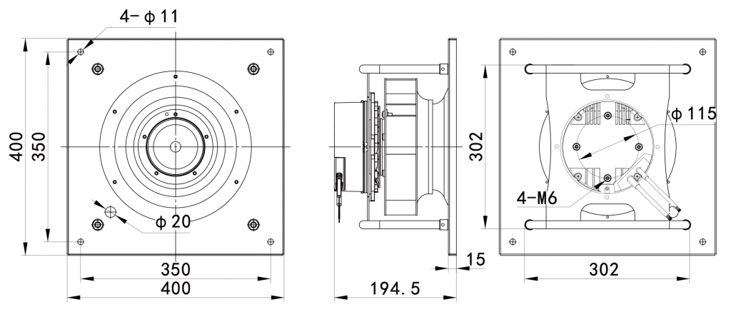 250-102PS-24 Backward Curved Centrifugal Fans drawing