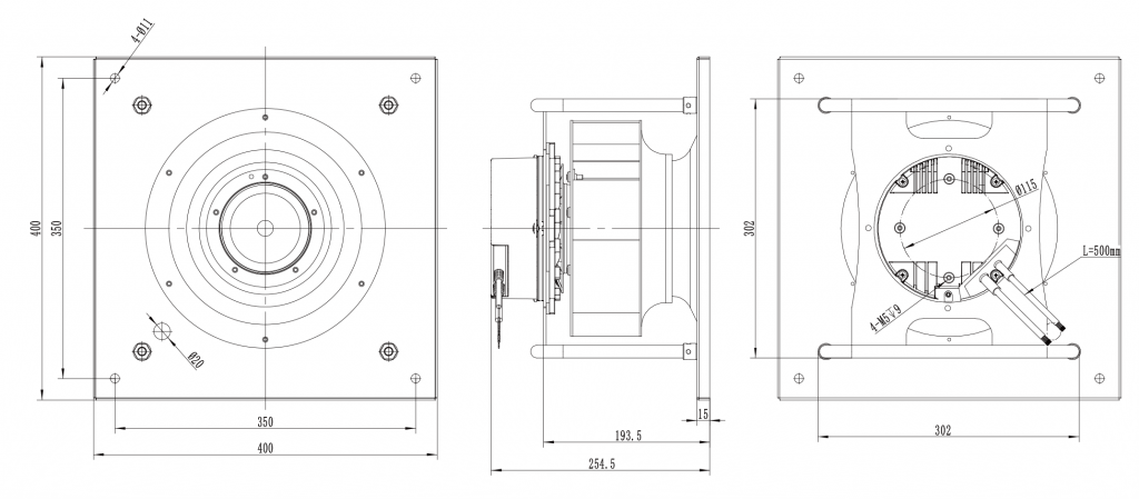 250-102PT-08 Backward Curved Centrifugal Fans drawing