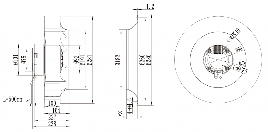 280-092NS-11 Backward Curved Centrifugal Fans drawing