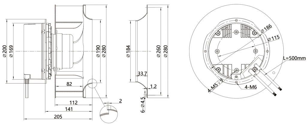 280-102NS-16 Backward Curved Centrifugal Fans drawing 