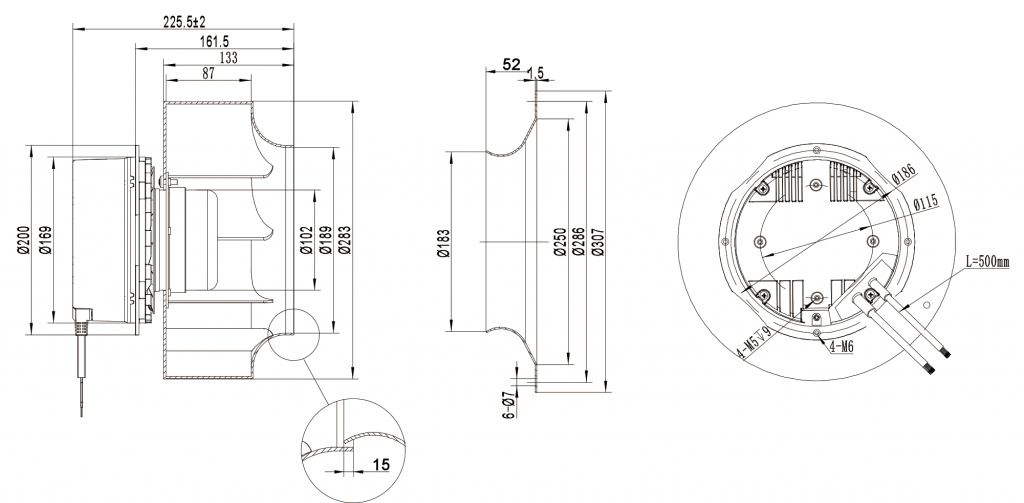 280-102NT-17 Backward Curved Centrifugal Fans drawing