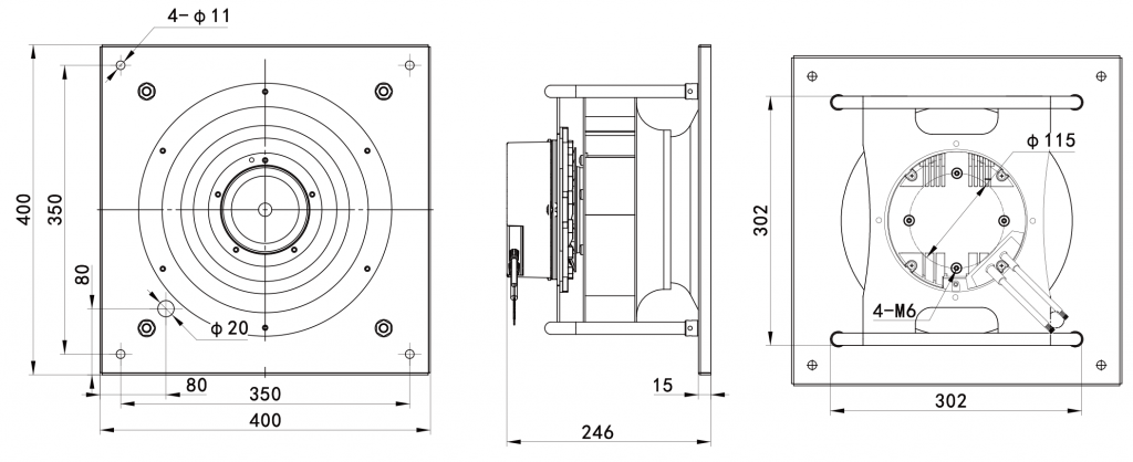 280-102PS-19 Backward Curved Centrifugal Fans drawing