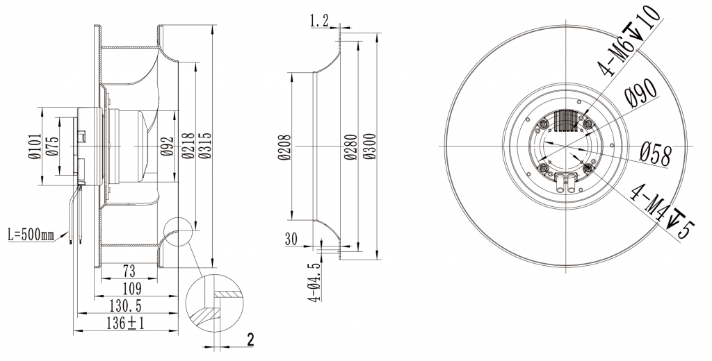 310-092NS-23 Backward Curved Centrifugal Fans drawing