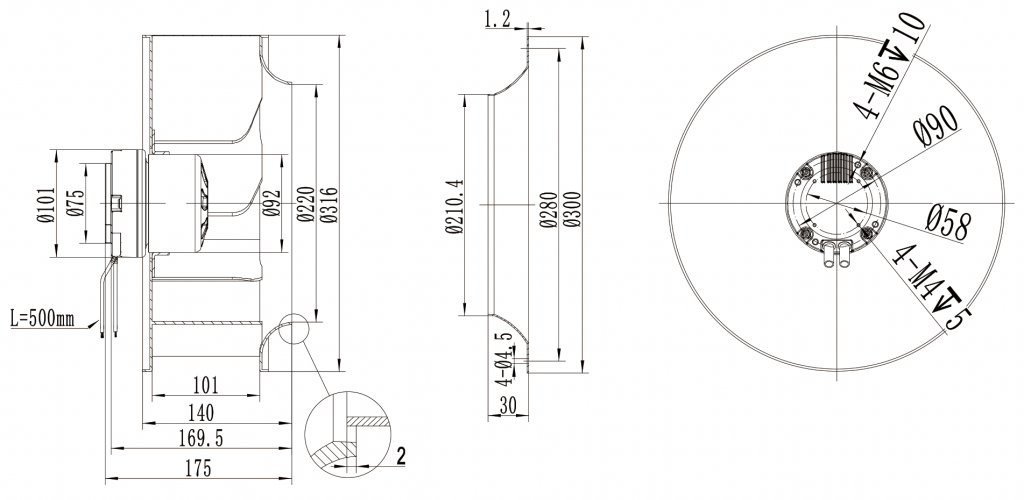 310-092NU-28 Backward Curved Centrifugal Fans drawing