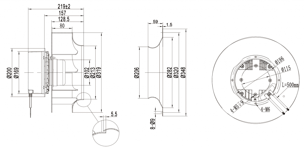 310-102NU-30 Backward Curved Centrifugal Fans drawing