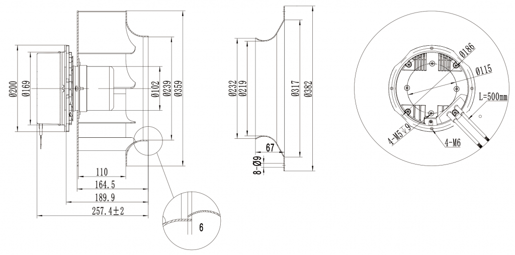 355-102NS-11 Backward Curved Centrifugal Fans drawing