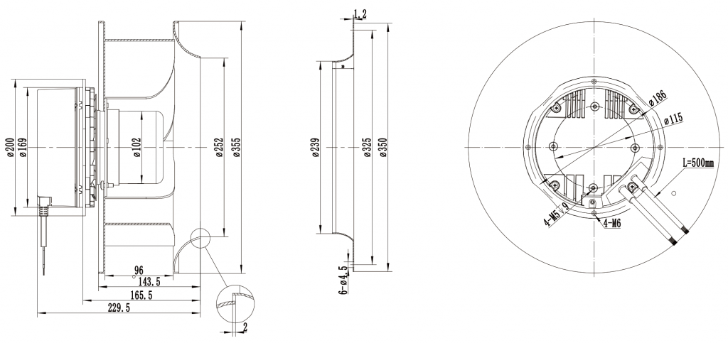 355-102NS-24 Backward Curved Centrifugal Fans drawing