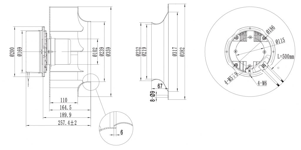 355-102NT-25 Backward Curved Centrifugal Fans drawing