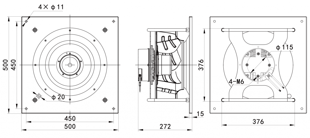 355-102PS-16 Backward Curved Centrifugal Fans drawing