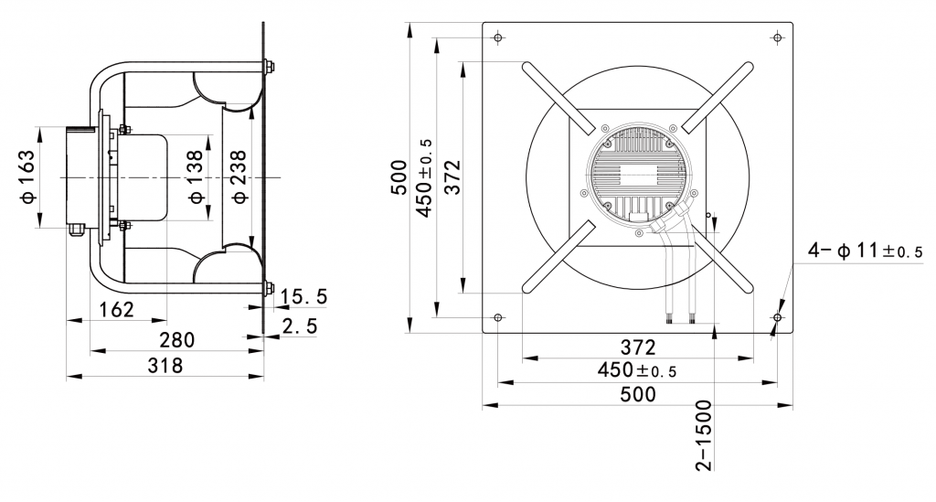 355-138PT-20 Backward Curved Centrifugal Fans drawing