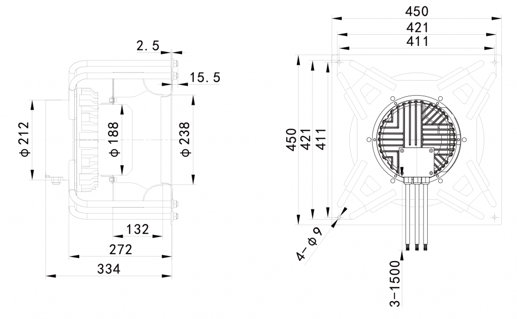 355-188PT-26 Backward Curved Centrifugal Fans drawing