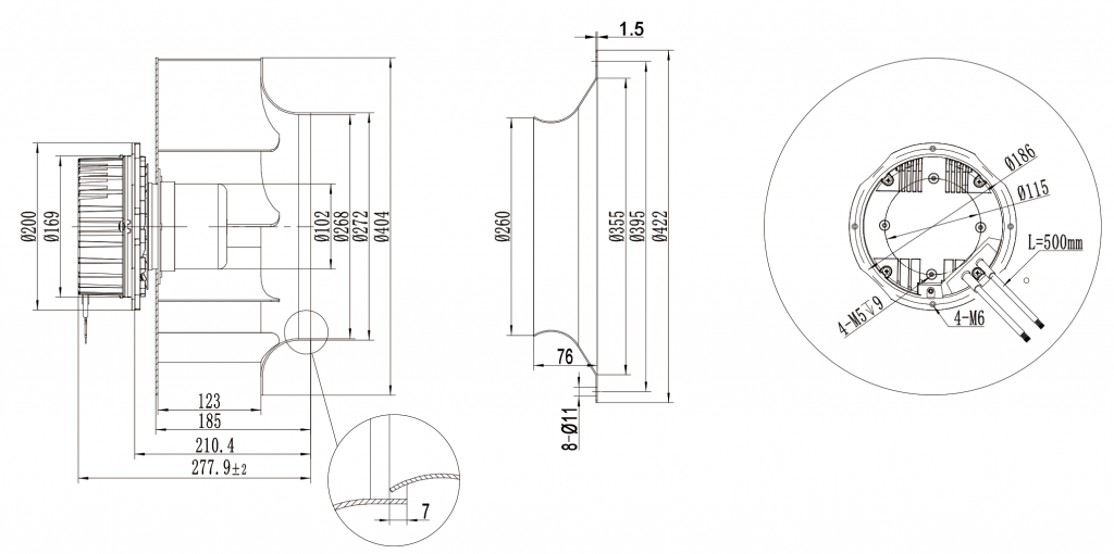 400-102NS-11 Backward Curved Centrifugal Fans drawing