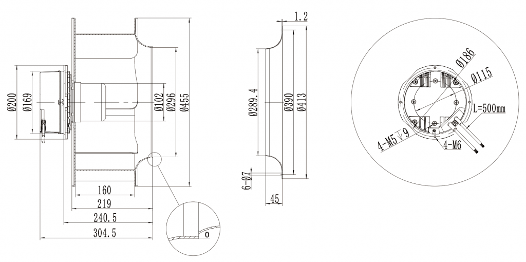 450-102NS-19 Backward Curved Centrifugal Fans drawing