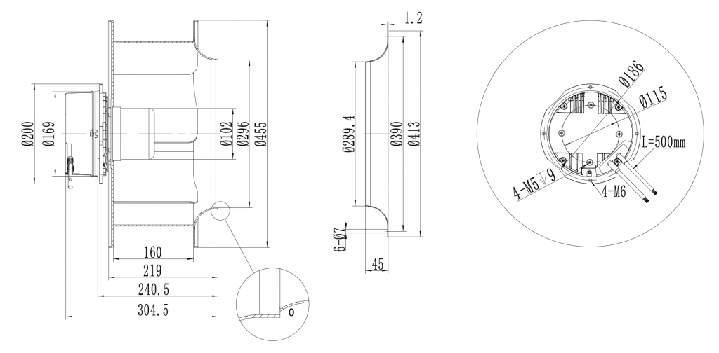 450-102NT-20 Backward Curved Centrifugal Fans drawing