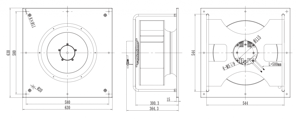 450-102PS-11 Backward Curved Centrifugal Fans drawing