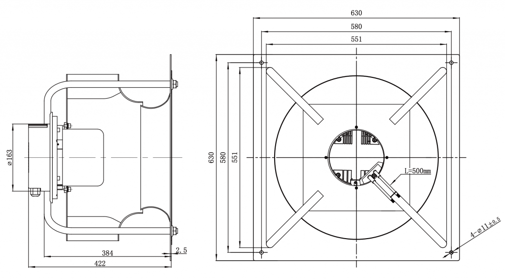 500-138PT-08 Backward Curved Centrifugal Fans drawing