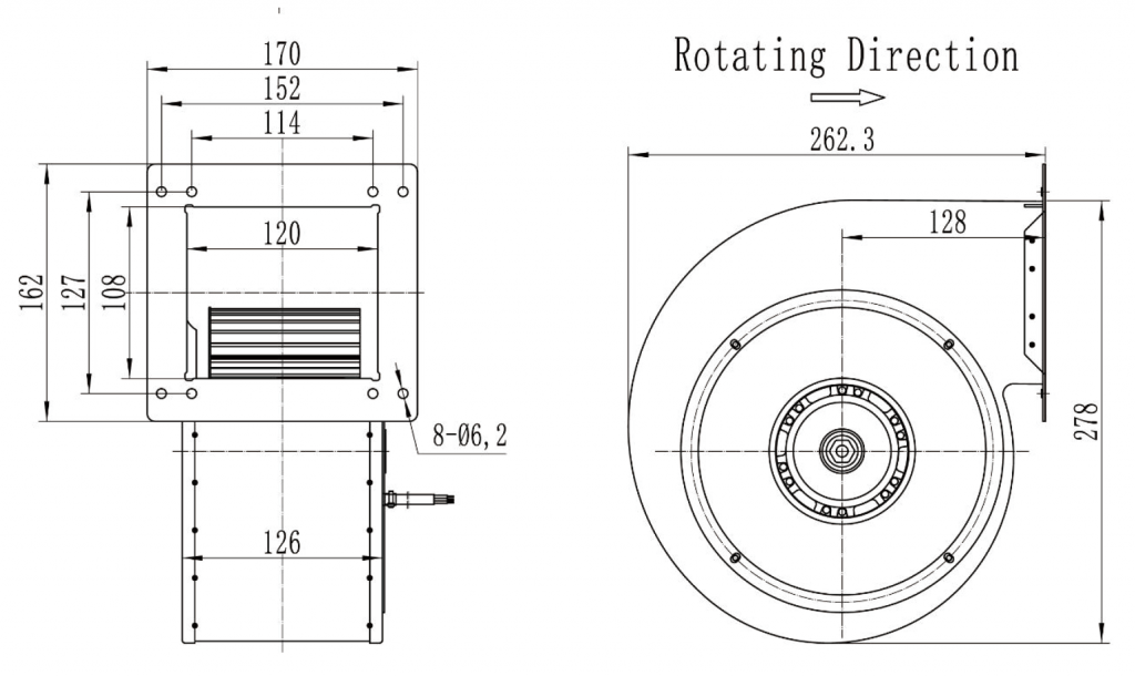 180-092DS-01 Singe Centrifugal Blower Fan Drawing
