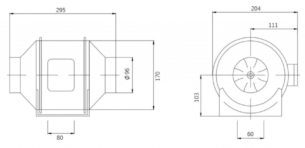 100(4")U-PWN-16 Inline Duct Fans Drawing
