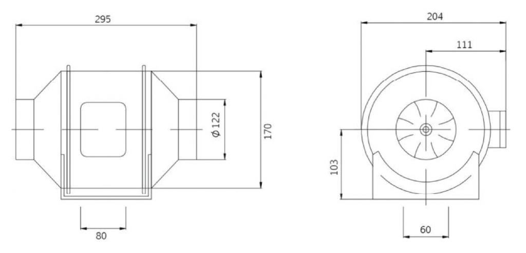 125(5")S-PWN-07 Inline Duct Fans Drawing