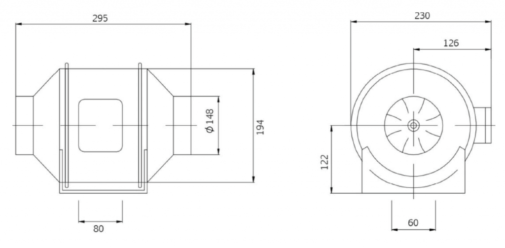 150(6")U-PWN-13 Inline Duct Fans Drawing