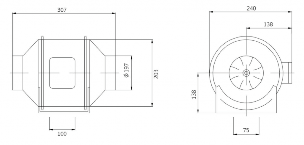 200(8")S-PWN-10 Inline Duct Fans Drawing
