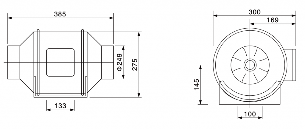250(8'')S-PWN-05 Inline Duct Fans Drawing