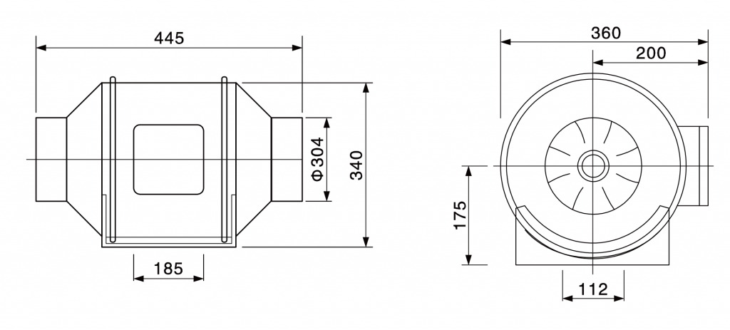 315(12.6'')S-PWN-05 Inline Duct Fans Drawing