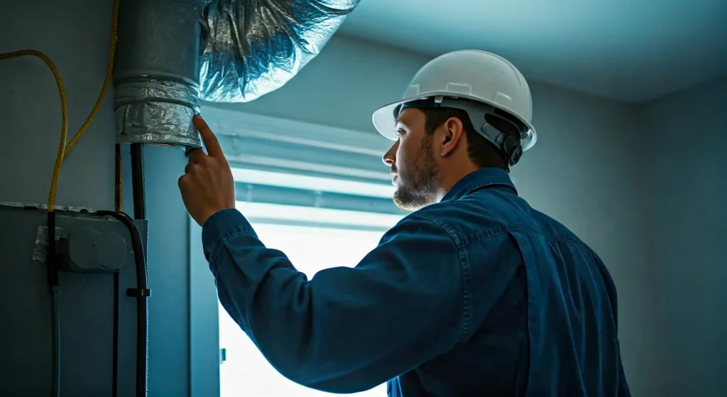 Technician checking HVAC airflow
