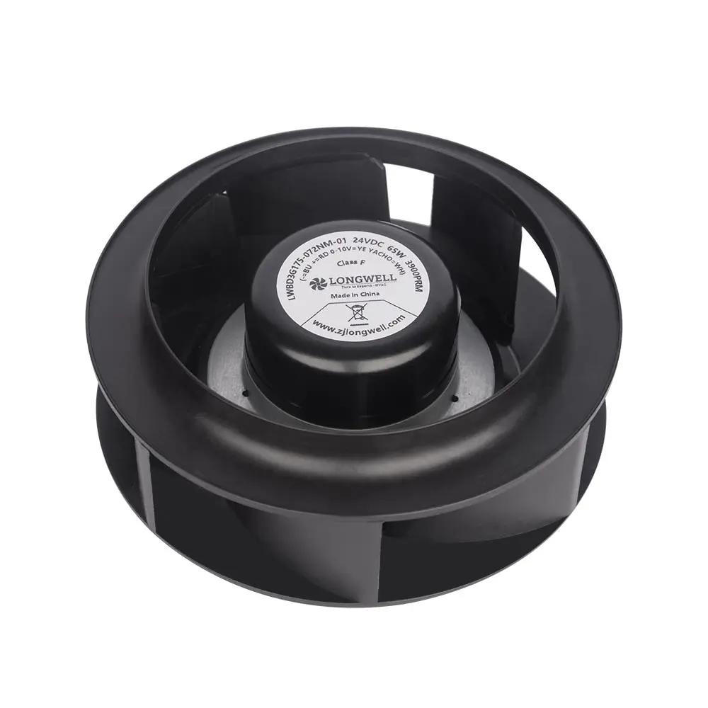 LONGWELL 175mm DC 24V 48V External Rotor Bldc Motor Backward Curved Centrifugal Fan for Ventilation Equipments Air Purifiers OEM