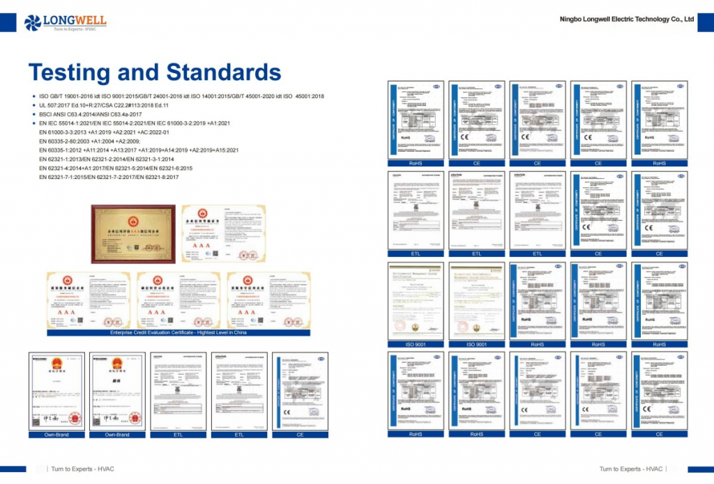 Testing and Standards of Cross Flow Fan